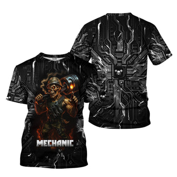 Joycorners Mechanic Shirt Soldier Skull Holding Giant Engine Piston Design T Shirt All Over Printed PT2609