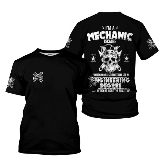 Joycorners Custom Name Funny Quote I'm A Mechanic Because Your Roll Student Can't Design It Right Black T Shirt PT2609
