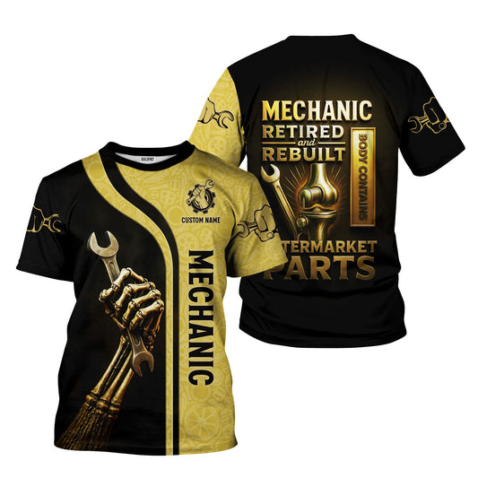 Joycorners Personalized T-Shirt Mechanic Retired And Rebuilt Body Contains Aftermarket Parts Bony Hand Design Shirt PT2609