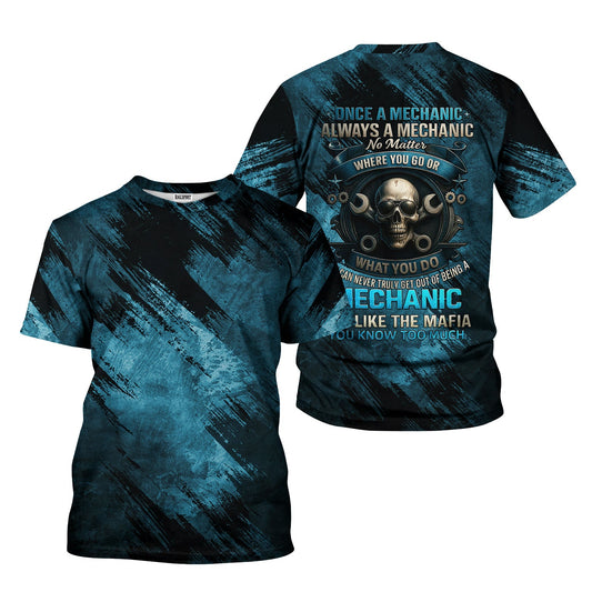 Joycorners Once A Mechanic Always A Mechanic Shirt Funny Printed Vintage Mechanic Unisex T Shirt Skull Wearing Glass Design PT2609