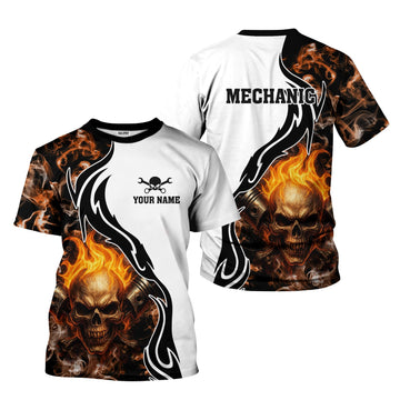 Joycorners Personalized Mechanic Shirt, Skull Engine Piston Flame Design, Mechanic Uniforms, Gift For Men PT2609