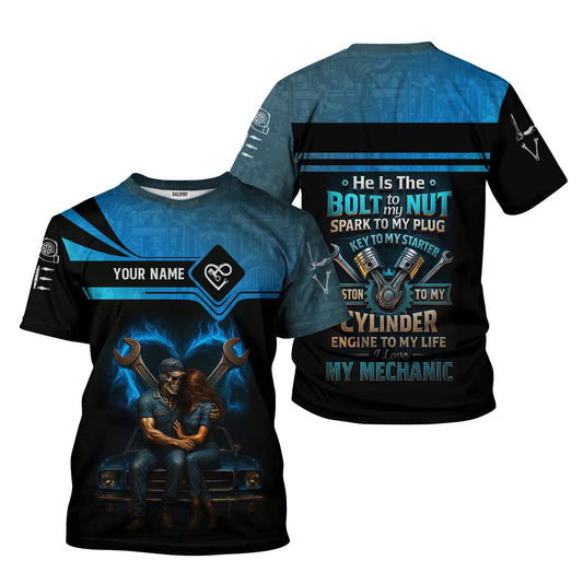 Joycorners Personalized T-Shirt He Is The Bolt To My Nut, Funny Mechanic Couple Gift, Auto Mechanic Gift For Boyfriend Or Husband PT2609