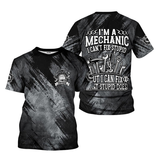 Joycorners Vintage Mechanic Unisex T Shirt I'm A Mechanic I Can't Fix Stupid Shirt All Over Print PT2609