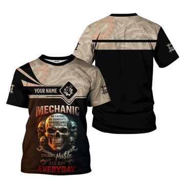 Joycorners Personalized Mechanic Shirt, Straight Hustle All Day Everyday, Skull and Wrenchs Design, Gift For Men PT2609