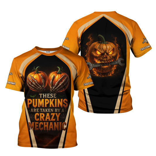 Joycorners Personalized Mechanic Shirt, Funny Halloween Design These Pumpkins Are Taken By A Crazy Mechanic, Gift For Men PT2609