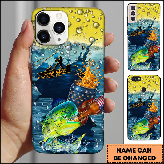 Joycorners Mahi-mahi Fishing Phone Case Beer Splash Fishing Graphic Personalized Name 3D Phone Case