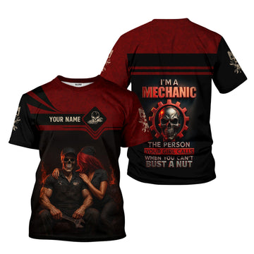 Joycorners Personalized T-Shirt I'm A Mechanic The Person Your Girl Calls When You Can't Bust A Nut Skull Style Shirt For Mechanics PT2609