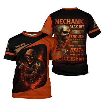 Joycorners Personalized T-Shirt Back Off I've Got Enough To Deal With Today Grim Reaper Design Shirt For Mechanics PT2609