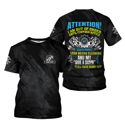 Joycorners Custom Name Mechanic T Shirt Attention I Am Out Of Order Mechanic Shirt All Over Print PT2609