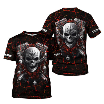 Joycorners Custom Name Mechanic Shirt Machine Skull Flame Style T Shirt All Over Print PT2609