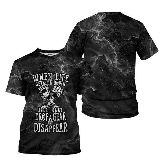 Joycorners When Life Gets Me Down I'll Just Drop A Gear And Disapper Shirt Funny Printed Vintage Mechanic Unisex T Shirt PT2609