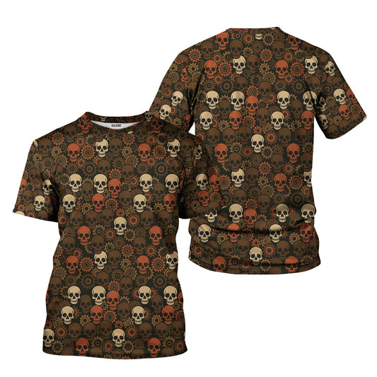 Joycorners Personalized Mechanic Shirt, Skulls and Gears Pattern, All Over Printed, Gift For Men PT2609