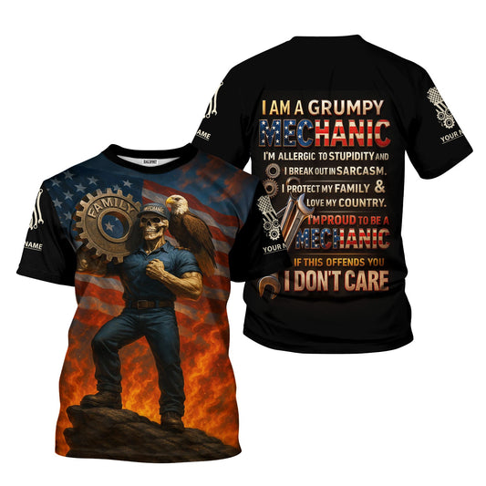 Joycorners Personalized T-Shirt I'm Proud To Be A Mechanic Love Family And Country USA Flag Design Shirt For Mechanics PT2609