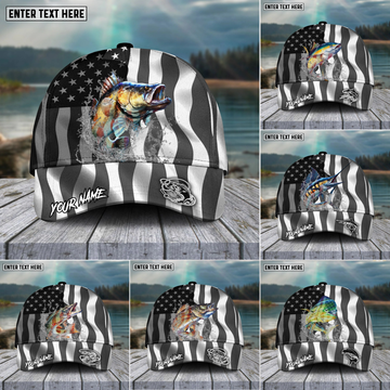 Joycorners Fishing Hat Walleye Splash American Flag Personalized Name Cap (11 Breeds)