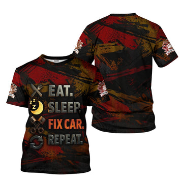 Joycorners Personalized Mechanic Shirt, Eat Sleep Fix Car Repeat, Funny Quote Design, Gift For Men PT2609