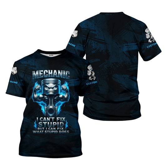 Joycorners Personalized T-Shirt Mechanic I Can't Fix Stupid But I Can Fix What Stupid Does Muscle Piston Design Shirt For Mechanics PT2609