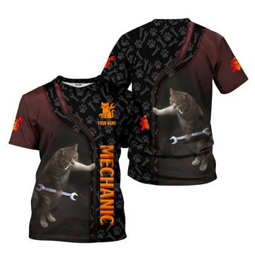 Joycorners Custom Name Funny Cat Mechanic Shirt With Cat Paw And Wrench Hoodie Jacket For Mechanic PT2609