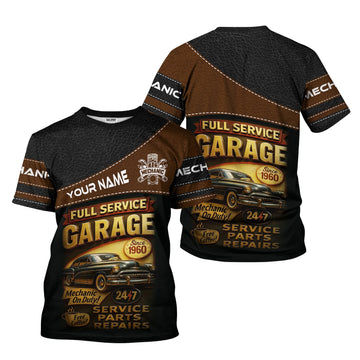 Joycorners Personalized Mechanic Shirt, Full Service Garage Mechanic On Duty, Leather Printed Design, Custom Year, Gift For Men PT2609