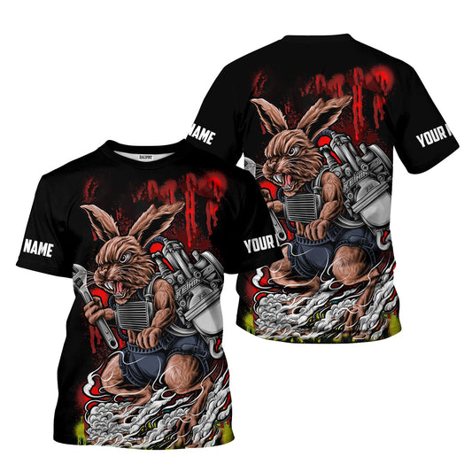 Joycorners Custom Name Vintage Mechanic Rabbit Black Unisex Shirt All Over Print PT2609