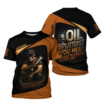 Joycorners Personalized Mechanic Shirt, Oil Splatters You Mean Man Glitter, Skull Mechanic Design, Gift For Men PT2609