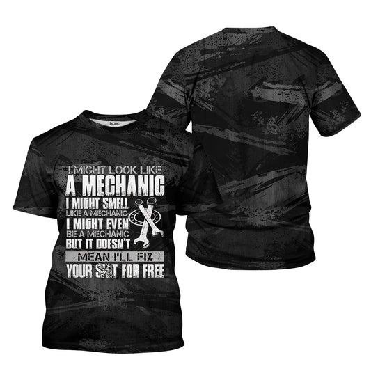 Joycorners I Might Look Like A Mechanic But I Doesn't Mean I'll Fix For Free Shirt Funny Printed Vintage Mechanic Unisex T Shirt PT2609