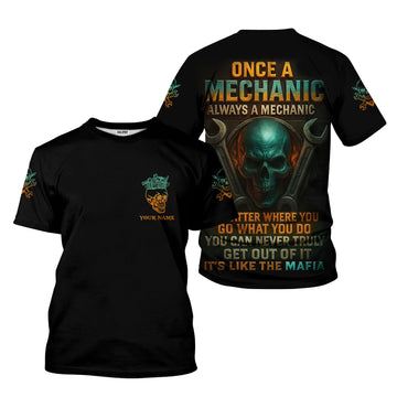 Joycorners Personalized Mechanic Shirt, Once A Mechanic Always A Mechanic, Skull and Wrench Design, Gift For Men PT2609