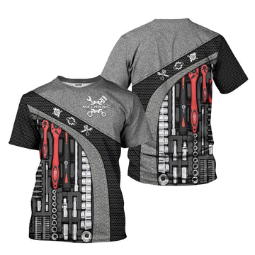 Joycorners Mechanic Shirt Tools Design, Adjustable Wrench, Socket Set, Gear Icons, Cool Work Shirt For Men, Mechanics & Auto Enthusiasts, Perfect Gift PT2609