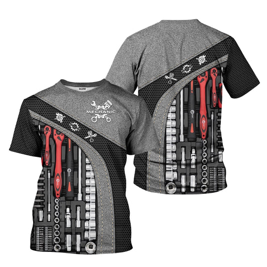 Joycorners Mechanic Shirt Tools Design, Adjustable Wrench, Socket Set, Gear Icons, Cool Work Shirt For Men, Mechanics & Auto Enthusiasts, Perfect Gift PT2609