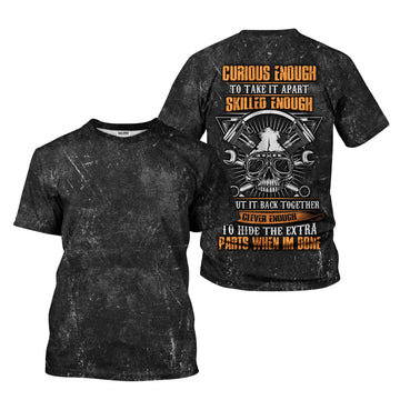 Joycorners Funny Mechanic Shirt, Curious Enough Skilled Enough Clever Enough Quote Shirt, Auto Repair Gift Idea for Car Lovers & Mechanics PT2609