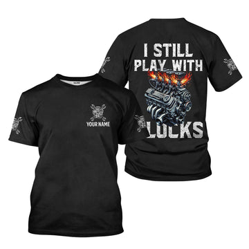 Joycorners Personalized Mechanic Shirt, Funny Engine Block Graphic Tee with Custom Name for Auto Repair Garage Technician Car Enthusiast Gift PT2609