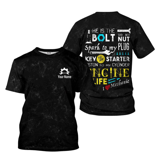 Joycorners I Love Mechanic Shirt, He Is The Bolt To My Nut Spark To My Plug Black Hoodie Jacket PT2609