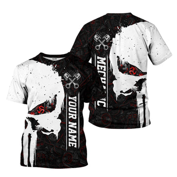 Joycorners Personalized Mechanic Skull Shirt, Unique Gear Design, Gift for Mechanics & Motorheads, Funny Skull Shirt PT2609