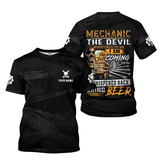 Joycorners Beer & Mechanic Shirt, The Devil Whispered to Me, I Whispered Back Bring Beer Shirt, Funny Gift for Auto Repair Fans, For Car Lovers PT2609