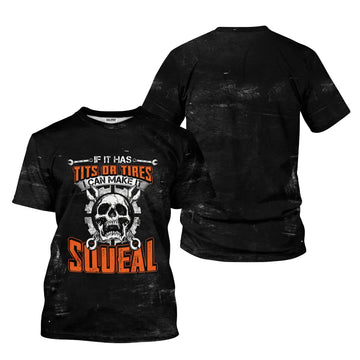 Joycorners Humor Mechanic Shirt, If It Has Tits or Tires It Can Make You Squeal Shirt, Perfect Gift for Mechanics & Car Guys PT2609