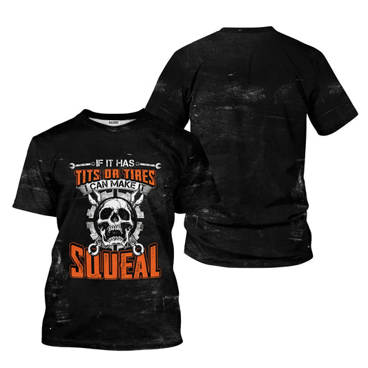 Joycorners Humor Mechanic Shirt, If It Has Tits or Tires It Can Make You Squeal Shirt, Perfect Gift for Mechanics & Car Guys PT2609