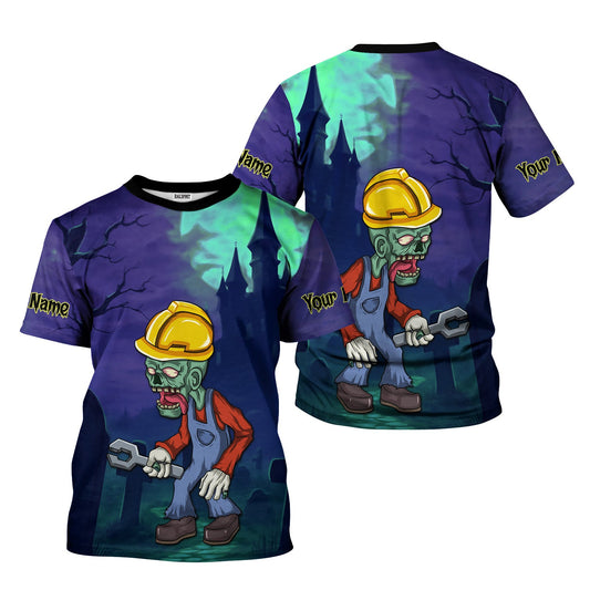 Joycorners Custom Name Zombie Mechanic T Shirt Haunted House Halloween Shirt For Mechanic PT2609