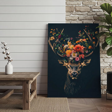 Joycorner Deer Floral Antlers Botanical Art Canvas