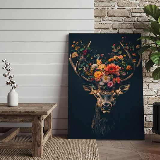 Joycorner Deer Floral Antlers Botanical Art Canvas