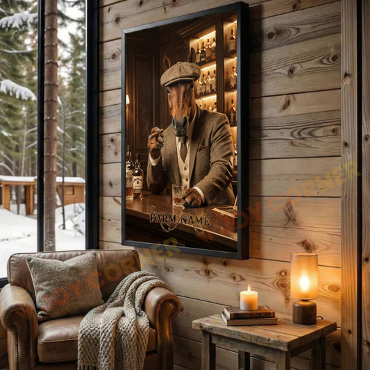 Joycorners Horse Gentleman Whiskey Bar Vintage Suit Art Personalized Name Wall Art Canvas