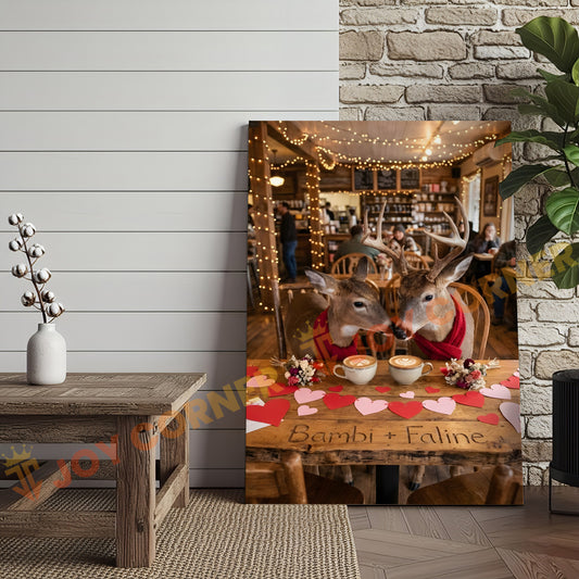 Joycorners Deer Couple Coffee Date Rustic Café Personalized Name Canvas