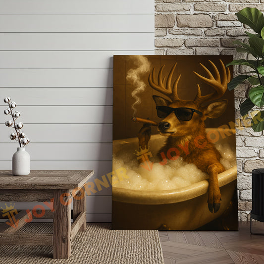 Joycorner Funny Deer Smoking Cigar Bathtub Relax – 3D Wrapped Canvas