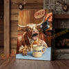 Joycorners Cattle Cow Funny Texas Longhorn Drinking Coffee In Diner Personalized Name Canvas