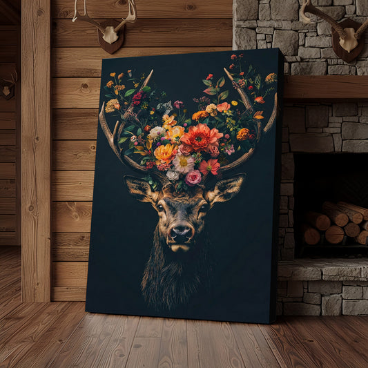 Joycorner Deer Floral Antlers Botanical Art Canvas