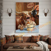 Joycorners Cattle Cow Funny Texas Longhorn Drinking Coffee In Diner Personalized Name Canvas