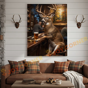 Joycorner Buck Deer Bar Counter Beer Cigar 3D Wrapped Canvas