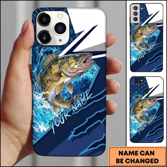 Joycorners Walleye Dynamic Lightning Slash Blue White Sport Design Personalized Name Phone Case