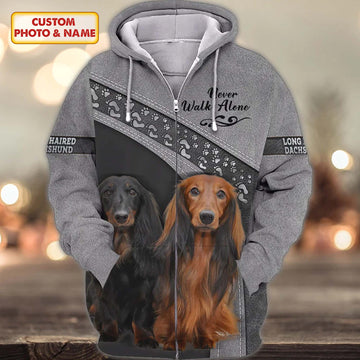 Joycorners Long Haired Dachshund Never Walk Alone Custom Name And Dog 3D Full Print Shirts