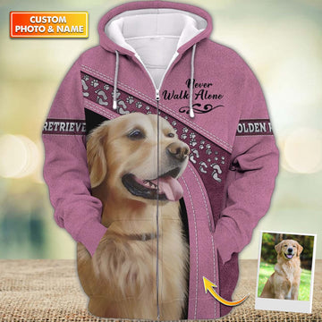 Joycorners Golden Retriever Never Walk Alone Pink 3D Custom Name And Dog Full Print Shirts