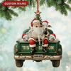 Joycorners Christmas Farm Truck Santa & Cows Ornament, Custom Name Acrylic Ornament (9 Breed Options)