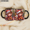 Joycorners Highland Cow Christmas Tree Santa Hat Custom Name Mug